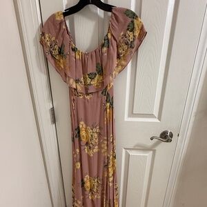 NWT Reformation Pink Maxi Dress with Yellow Floral Design Sz 0